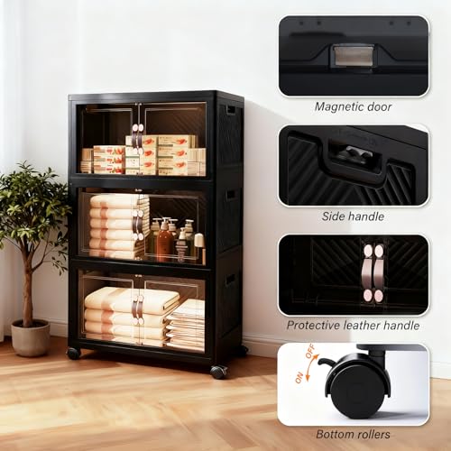 Collapsible Storage Bins with Lids&Wheels-192QT(48Gal) - size: Three-Layer with one Lid
