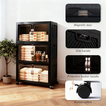 Collapsible Storage Bins with Lids&Wheels-192QT(48Gal) - size: Three-Layer with one Lid