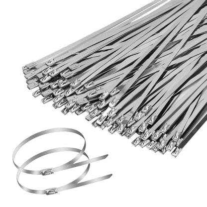 100 Pcs 11.8 inch 304 Stainless Steel Metal Zip Ties - color: Black