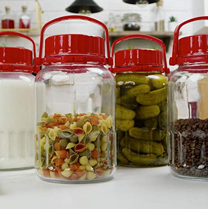 1 Gallon Glass Jar With Lid Wide Mouth Airtight Plastic Pour Spout Lids Bulk-Dry Food Storage Pickling Mason Jar Canister Raw Milk Bottle Jug Fermenting Sun Tea Kombucha Kefir Water Storing Canning