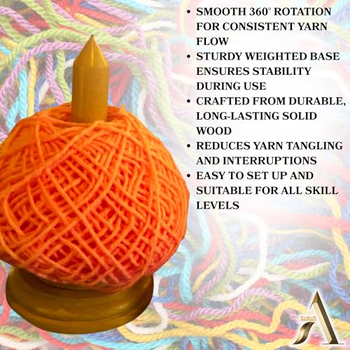 AnNafi® Crochet Yarn Holder for Crocheting & Knitting Twirling, Classic Crochet Wooden Spinner & Thread Holder, Knitting Embroidery Tools, Craft & Sewing Supplies, Yarn Organising Tool for Granny, - color: Natural Wood