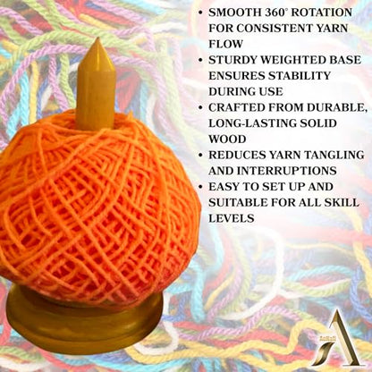 AnNafi® Crochet Yarn Holder for Crocheting & Knitting Twirling, Classic Crochet Wooden Spinner & Thread Holder, Knitting Embroidery Tools, Craft & Sewing Supplies, Yarn Organising Tool for Granny, - color: Natural Wood