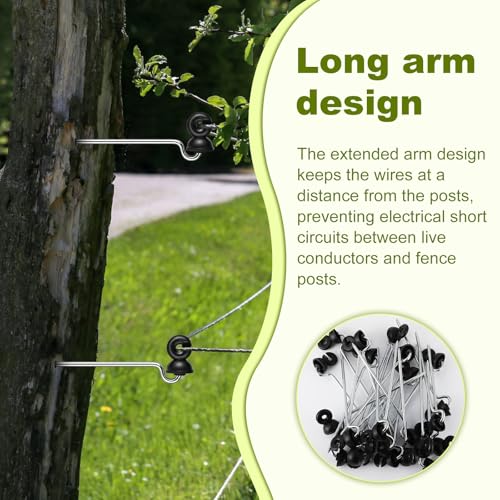 50 Pcs Black Electric Fence Wire Screw-in Insulator and 1 Insulator Socket Tool Labor-Saving Fence Ring Post Wood Post for Tape Rope Electric Wire Animal Agricultural Garden(Classic) - style: Classic