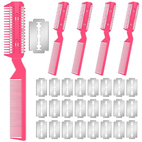 Yinkin 5-Piece Razor Comb for Dogs & Cats, Pink, Plastic & Stainless Steel, Small to Medium Dogs, 25 Extra Blades, Manual, Grooming & Trimming - color: Pink