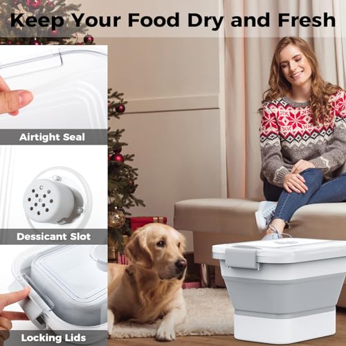 10-13Lbs Airtight Dog Food Storage Container,Collapsible Dog Food Container | Clear Pet Food Storage Container with Double Airtight Seal for Freshness,Cat Food Container One-handed Open,Save Space,Scoop - color: Clear/13 lbs