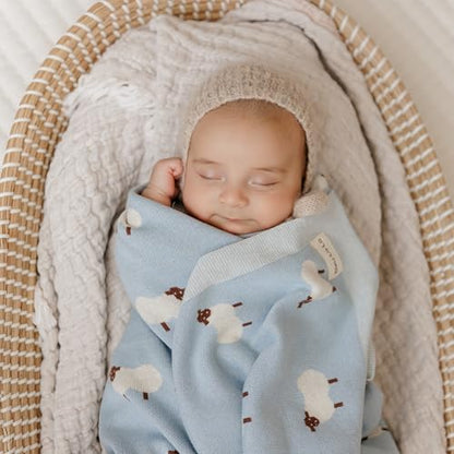 Knit Baby Swaddle Blanket for Boys - 100% Cotton Soft Cozy Lightweight Receiving Swaddling Stroller Quilt Blanket for Newborns Infants Toddlers (Sheep - Baby Blue) - color: 04 - Sheep - Baby Blue