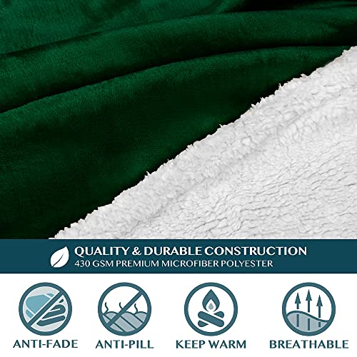 PAVILIA Sherpa Wearable Blanket with Sleeves and Pocket, Plush Thick Cozy Body Blanket Wrap for Adult Women Men, Christmas Gift for Wife Mom, Dark Green - color: Emerald Green