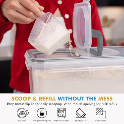 Shazo 2 PC (11L | 372 oz) Flour Sugar Storage Containers with Spout Lid & Easy Carry Handle - BPA Free Extra Large Airtight Food Storage Containers with Lids - Rice Canisters Sets for Kitchen & Pantry - color: Gray
