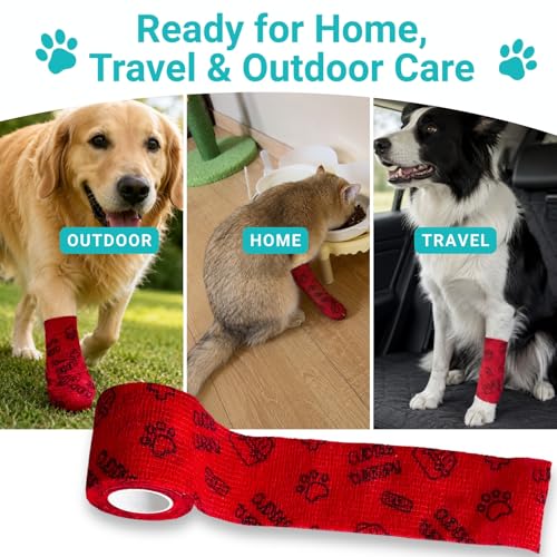 Dog Bandage Wrap, 6 Rolls 2" x 5 yd Med Print Pet Tape - color: PE-6ROLL-2IN