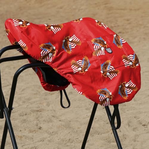 Harrison Howard Premium English Saddle Cover, Waterproof & Breathable Fleece-Lined Protective Saddle Cover - color: Patriot Eagle, size: Dressage-One Size