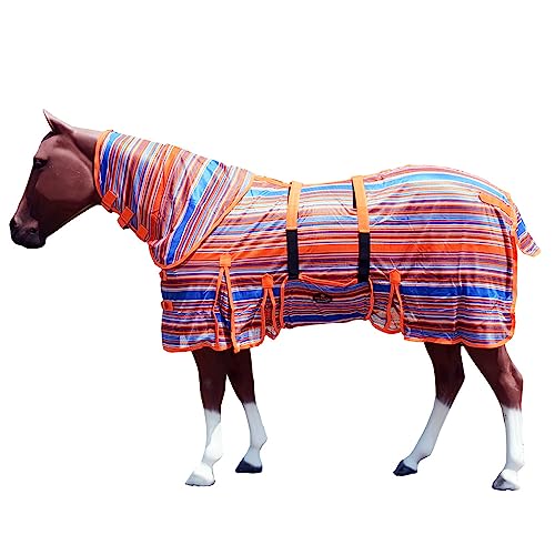 HILASON Horse Fly Sheet Breathable Mesh UV Protection Mosquito Bug Summer - color: Orange & Turquoise, size: 66 In