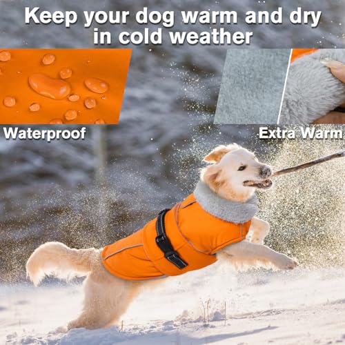 Lelepet Dog Coat Waterproof Dog Jacket Fleece Vest with Adjustable Buckle - color: Orange, size: S