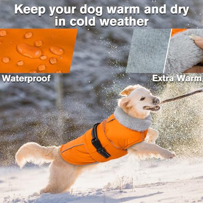 Lelepet Dog Coat Waterproof Dog Jacket Fleece Vest with Adjustable Buckle - color: Orange, size: S