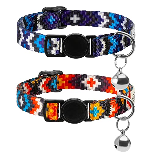 Aztec Pattern Cat Collar 2-Pack, Breakaway (Blue + Orange) - color: Blue & Orange