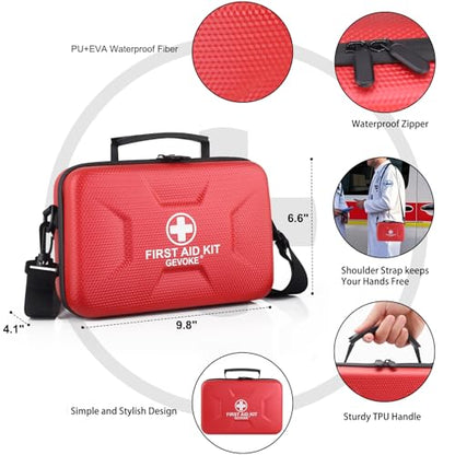 Gevoke 410 Piece Waterproof Hard Shell First Aid Kit, Red | For Home, Car, Travel, Camping, Truck, Hiking, Sports, Office, Vehicle & Outdoor, Emergency Medical Kits - color: Red