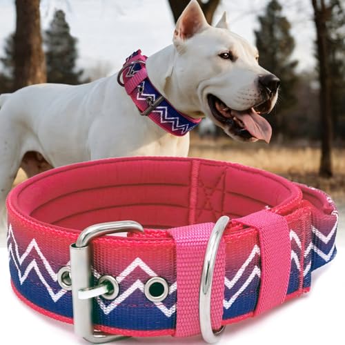 Dog Collar for Large Dogs,2 in Wide Heavy Duty,Pressure-Relief Padded, B-S - color: Cotton Wave, size: S