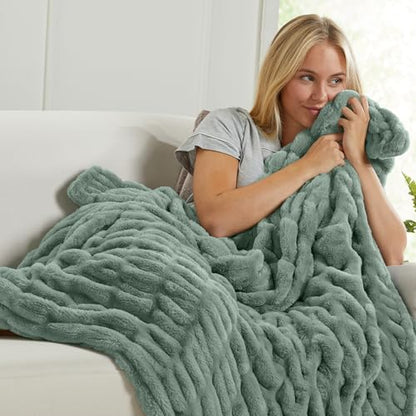 Springtree Home Luxury Micro Plush Throw Blanket | Thick Faux Fur | Green | Lily Collection | 50" x 60" | Green Blanket | Ultra Plush - color: Lily Pad, size: 50" x 60" (Medium)