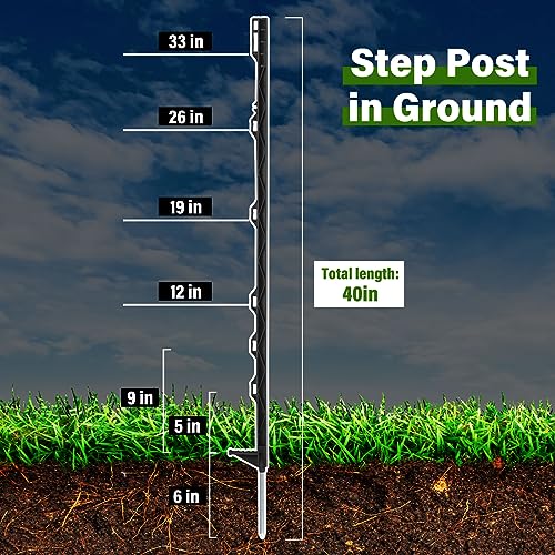 Sintuff 50 Pack Electric Fence Posts, 40 Inch Plastic Step in Heavy Duty Sturdy Fence Posts for Farm Garden Yard Temporary Outdoor Wire Fencing(Black) - color: Black