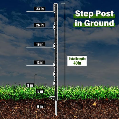 Sintuff 50 Pack Electric Fence Posts, 40 Inch Plastic Step in Heavy Duty Sturdy Fence Posts for Farm Garden Yard Temporary Outdoor Wire Fencing(Black) - color: Black