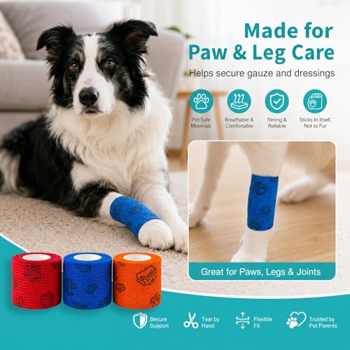 Dog Bandage Wrap, 6 Rolls 2" x 5 yd Med Print Pet Tape - color: PE-6ROLL-2IN