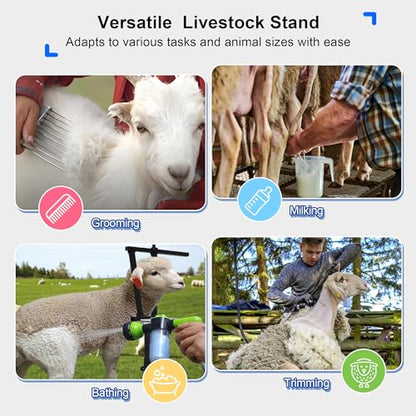 Adjustable Goat Stand Headpiece, Livestock Milking Stand Head Holder with Removable Feeding Tray, Goat Sheep Stand Accessories Head Fixing Frame for Trimming Shearing