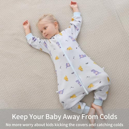 HAHASHOW Baby Cotton Long Sleeve Sleeping Bag Animal Triple Zipper Boys Girls Wearable Blanket With Legs for 6 Months-6T - color: Blue
