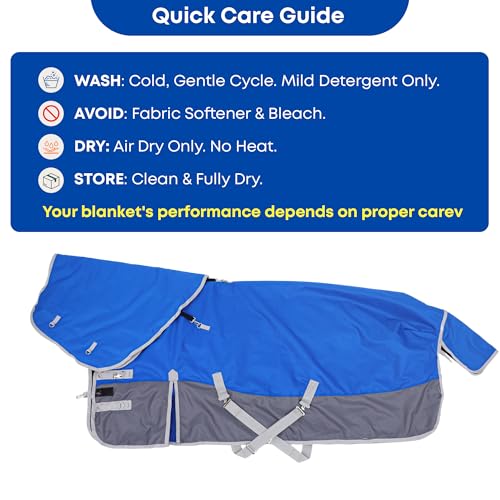 1200D Turnout Horse Blanket with Hood, Medium Weight, Blue/Grey, 72 in - color: Blue/Gray, size: 72 IN