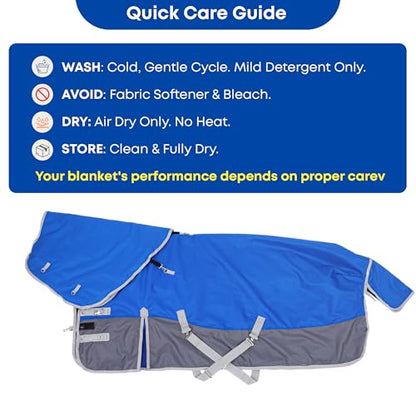 1200D Turnout Horse Blanket with Hood, Medium Weight, Blue/Grey, 72 in - color: Blue/Gray, size: 72 IN