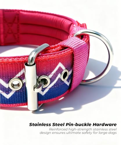 Dog Collar for Large Dogs,2 in Wide Heavy Duty,Pressure-Relief Padded, B-S - color: Cotton Wave, size: S