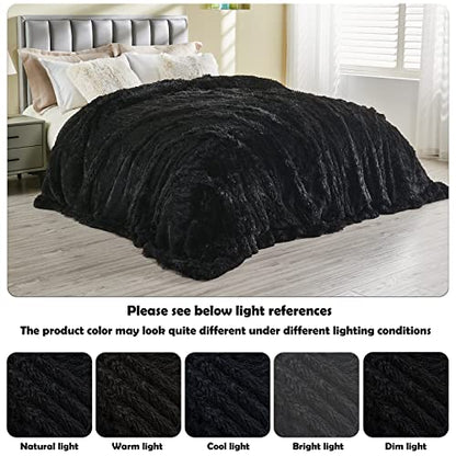 GONAAP Fuzzy Faux Fur Twin Blanket for Couch, Black, 60"x80" - color: Black, size: Twin(60"x80")