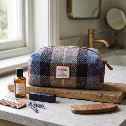 TAILORMAP Harris Tweed Wool Cosmetic Bag, Large Capacity Scottish Tartan Handmade Makeup Organizer, Stain-Resistant Travel Toiletry Pouch for Women （No.896） - color: No.896