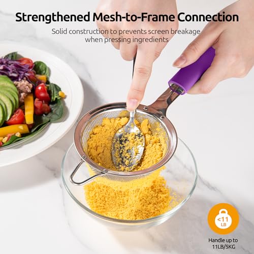 U-Taste Fine Mesh Strainer, 18/8 Stainless Steel Sieve 30 Mesh, S/Purple - color: (5) Purple, size: S-3.35in