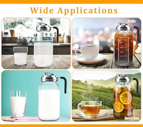 Glass Pitcher With Lid,304 Stainless Steel Lid,2 Seal Ring,64 oz(2 Quart/1.8 Liter),Mason Jar Cold Brew Water Iced Tea Brewing Breast Milk Pitcher,Sun Tea Glass Jar For Outside,Pitchers For Drinks - color: Black