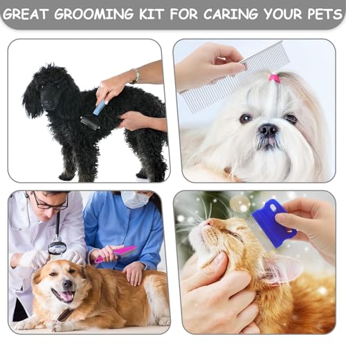 7 Pack Pets Grooming Brush Comb Kit,Double-Side Deshedding Dematting Dog Brush,Undercoat Rake for Dogs & Cats,with Metal Comb,Flea Comb,Open Knot Comb,Fine-Teeth Comb,Tear Stain Remover Comb - style: Pet Combs with Deshedding Brush
