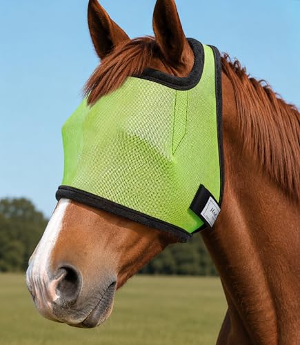 Fly Masks for Horses Without Ears, Horse Fly Mask, Forelock-Opening Design | Non-Heat-Transferring Mesh w/ UV Protection, Safe Eye Distance Fly Mask, for Turnout/Trail Riding/Pasture, Olive Green M - color: Olive Green, size: Medium