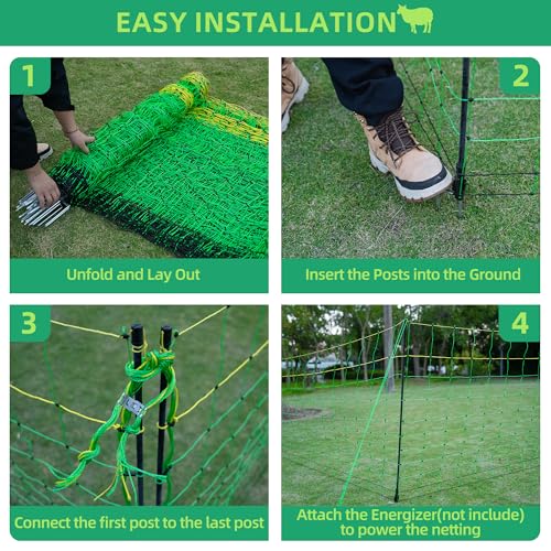 Electric Fence Netting, 42.5" H x 164' L, Portable Livestock Nets Mesh for Hog, Dogs, Deer, Goats, Larger Animals Electric Fencing for Backyards, Homesteaders, Farms, Ranches, Gardens - size: 42.5" H x 164' L Livestock