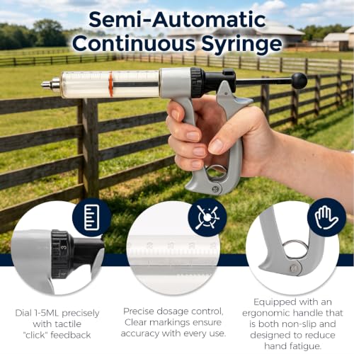 50 mL Semi-Automatic Repeating Livestock Syringe Gun, 5-Gear Adjustable