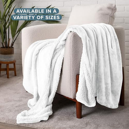 Bare Home Sherpa Fleece Blanket (Throw, White) - color: 01 - White - White, size: Throw/Travel