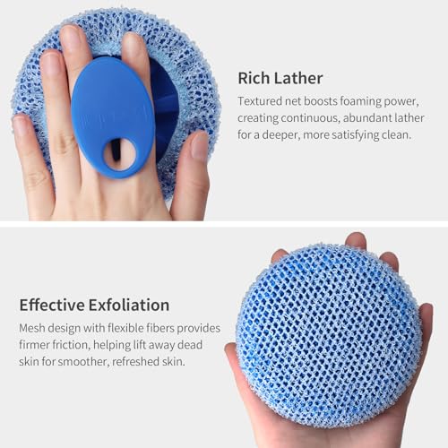 Silicone Body Scrubber and Scrub Net Set, BEAUTAIL 4 Pack for Rich Lather | Gentle Silicone Shower Brush or Firmer Exfoliating Bath Net, Deep Cleansing & Exfoliation, 2 Brushes + 2 Nets for Men & Women - color: Scrubber-black+blue+net-gray+blue 4 Pcs