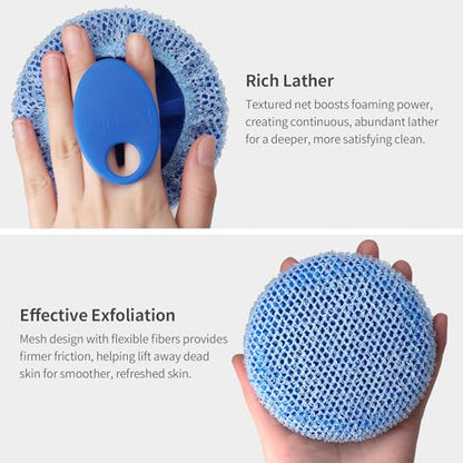 Silicone Body Scrubber and Scrub Net Set, BEAUTAIL 4 Pack for Rich Lather | Gentle Silicone Shower Brush or Firmer Exfoliating Bath Net, Deep Cleansing & Exfoliation, 2 Brushes + 2 Nets for Men & Women - color: Scrubber-black+blue+net-gray+blue 4 Pcs