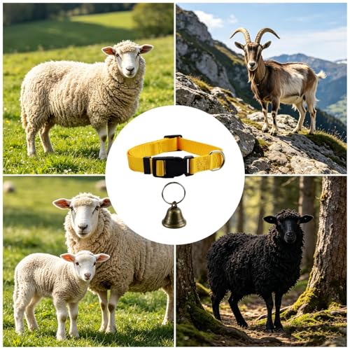 Collar for Goats with Bell Adjustable Sheep Positioning | Farm Animal Collar for Animal Lovers Breeders Farmers Ranchers Shepherd Ranch Farm Barn Backyard Open Range - color: Gold