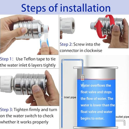 Upgraded Water Float Valve With 1/2" Bend and Adapters, 304 Stainless Steel Automatic Waterline Controller for Cistern, Aquarium, Livestock Trough and Pool