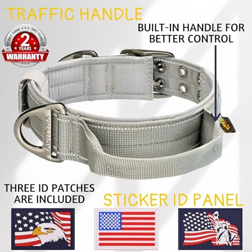 ADITYNA Heavy Duty Dog Collar for Medium Dogs with Traffic Handle - color: Gray, size: Medium: Fit 15-19" Neck