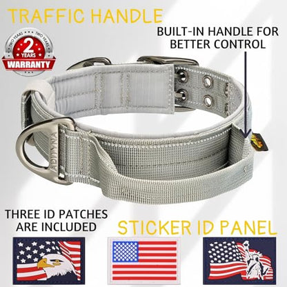 ADITYNA Heavy Duty Dog Collar for Medium Dogs with Traffic Handle - color: Gray, size: Medium: Fit 15-19" Neck