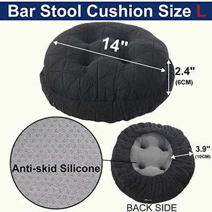 BUYUE Round Bar Stool Seat Cushion, Dia.14 Luxury Fashion Jacquard with Anti-Skid Silicone Bar Stool Cushion Padded (Black, L,1 Count) - color: Black, style: Round L