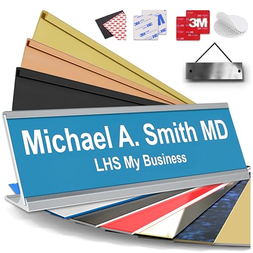 Custom Name Plate for Desk, Light Blue with White Lettering, 2x8 - color: B1 - Light Blue & White Lettering