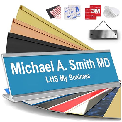 Custom Name Plate for Desk, Light Blue with White Lettering, 2x8 - color: B1 - Light Blue & White Lettering