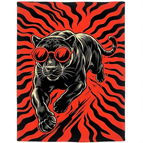 Black Panther Flannel Fleece Throw Blanket, Cool Animal Wearing Sunglasses, Soft Cozy Lightweight Decorative Blanket for Sofa Couch Bed Camping, Gifts for Men Women, 50" x 60" - color: Black Panther, size: 50" x 60"