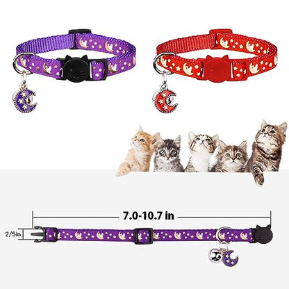 Baeuppit 2Pcs Breakaway Cats Collars Cat Collars for Boy & Girl Cats Adjustable Kitten Collars with Bell,Purple+Scarlet - color: Purple+Scarlet, size: 7.0-10.7''