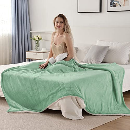 SOCHOW Sherpa Fleece Throw Blanket, Celadon, 50x60 inches | Double-Sided Super Soft Luxurious Plush Blanket Throw Size - color: Celadon, size: 50"×60"